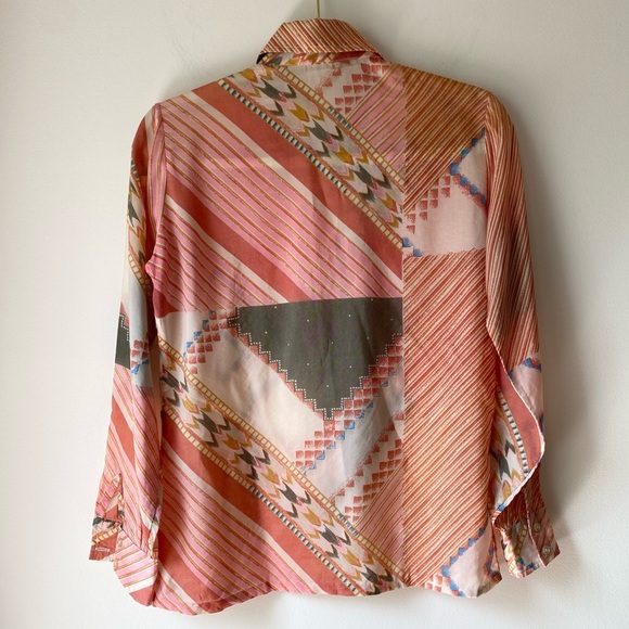 Vintage dagger collar aztec stripe print button down shirt - Picture 10 of 12